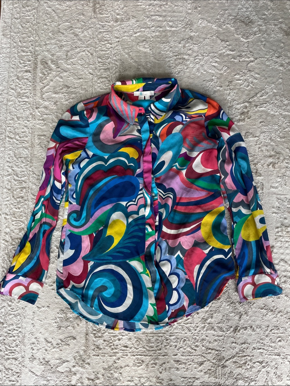 Boden 100% Silk Multicolor Button-Up Shirt